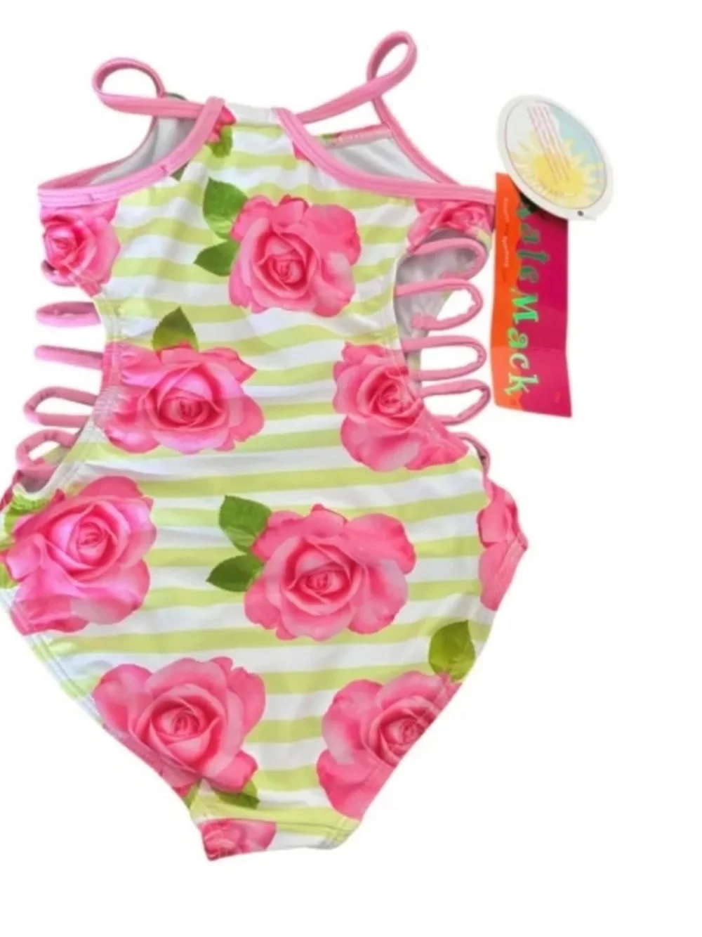 NWT Kate Mack Garden Rose Pink & Green 1pc Swimsuit 4